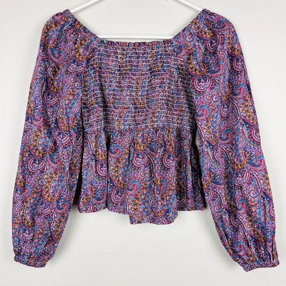 J.Crew Liberty London Puff-sleeve Smocked Top in Tropical Prince Paisley Print - Picture 6 of 6